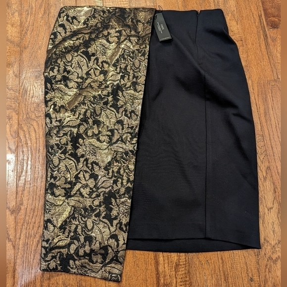 LANE Bryant Metallic Black/Gold Floral Foil Pencil Skirt Sz 16 - Picture 3 of 9